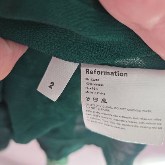 Reformation Green White Flowers Back Zipper Ruching Mini Dress Size 2 - Picture 15 of 15